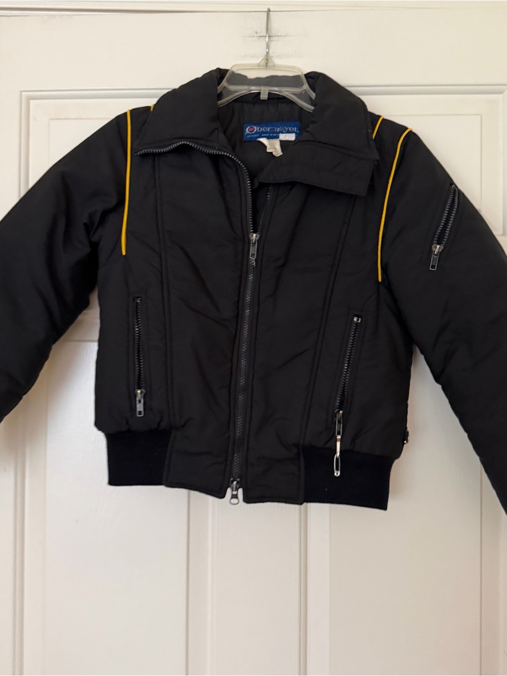 Vintage Obermeyer Women’s Black Yellow Down Ski Jacket Coat 1970s 80s Size XS